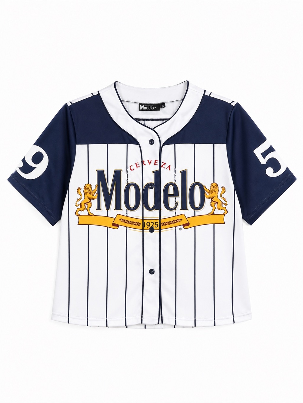 ModelCo  Women Navy, White & Gold Pinstripe Baseball Jersey